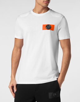 T-Shirt Ronde Hals Wit en Oranje