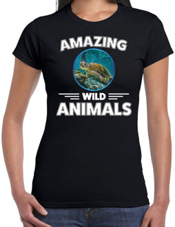 T-shirt schildpadden amazing wild animals / dieren zwart voor dames XL