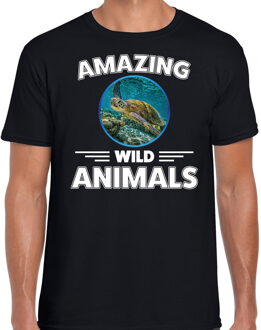 T-shirt schildpadden amazing wild animals / dieren zwart voor heren M