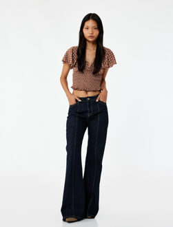 T-SHIRT SS Bruine Korte Top Met V-Hals En Batwing Mouwen