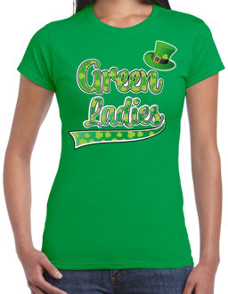 T-shirt st. Patricksday - green ladies - klavertjes - dames S - Feestshirts Groen