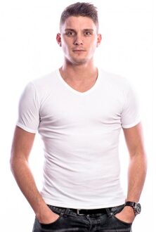 T-Shirt V-Hals - wit - 100 % katoen -  XXL