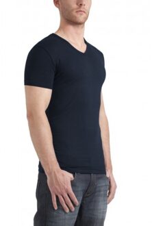 T-Shirt V-neck Slimfit Navy Stretch (art 0202) Blauw - XXL