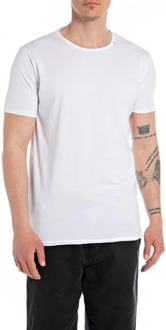 T-shirt van katoen met logodetails Wit - S
