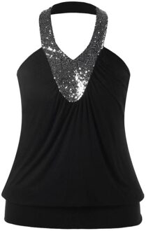 T-shirt Vrouwen Casual Halter Pailletten Open Back Backless Tank Top Mouwloze girl Vest Cropped Feminino XL