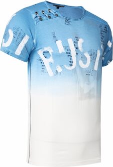 T-shirt Wash with gradient and side button strip Blauw - L