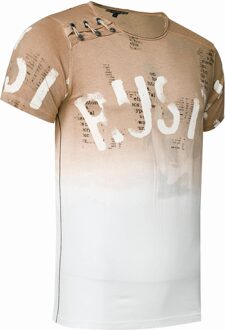 T-shirt Wash with gradient and side button strip Camel