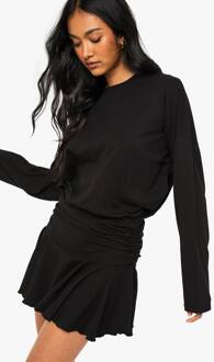 T-Shirtjurk Met Lange Mouwen, Geruched, Lage Taille, Black - 44