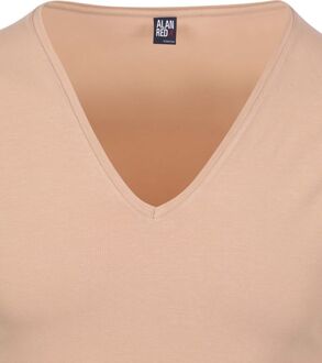 T-shirts no neck (2-pack) - diepe V-hals - beige -  Maat: L
