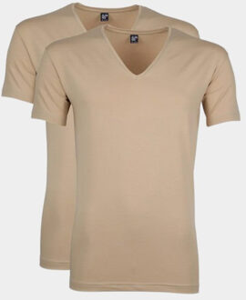 T-shirts no neck (2-pack) - diepe V-hals - beige -  Maat: M
