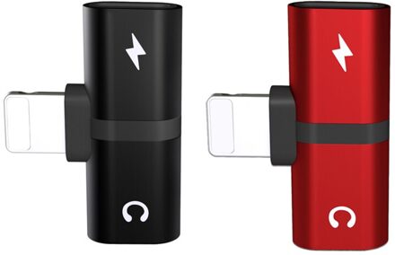 T-Vormige Hoofdtelefoon 2-In-1 Dual-Port Hoofdtelefoon Adapte Voor Iphone 7 8 Plus X xs Xs Max 11 Audio Charger Dispenser Accessoires zwart en rood