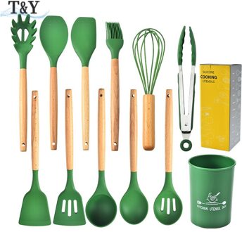 T & Y 12Pcs Marineblauw Siliconen Keukengerei Gebruiksvoorwerp Set, Anti-aanbak Hittebestendige Koken Gadget Sets, turner, Vergiet, Lepel groen reeks