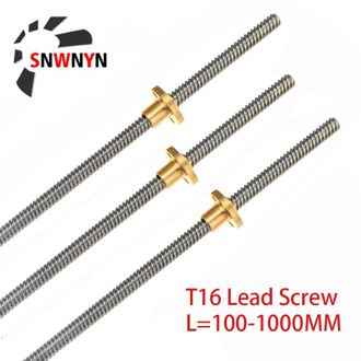T16 Lead Screw 100mm 150 200 250 300 350 400 450 500 600 1000mm Picth 4mm Lead 4mm Trapezoidal Screw With Brass Nut
