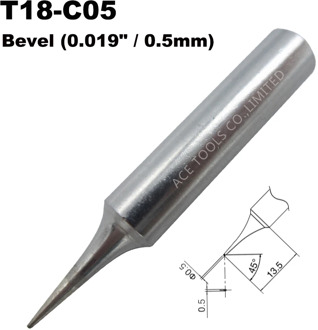 T18-C05 Soldering Tip Bevel 0.5mm Fit HAKKO FX-888 FX-888D FX-8801 FX-600 Lead Free Iron Bit Nozzle Welding Handle Pencil