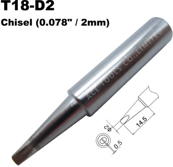 T18-D2 Soldering Tip Chisel 2.0mm 0.078"Fit HAKKO FX-888 FX-888D FX-8801 FX-600 Lead Free Iron Bit Nozzle Handle Welding Pencil