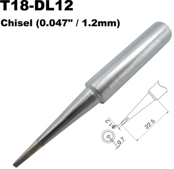 T18-DL12 Soldering Tip Long Chisel 1.2mm 0.047" Fit HAKKO FX-888 FX-888D FX-8801 FX-600 Lead Free Iron Bit Nozzle Handle Pencil