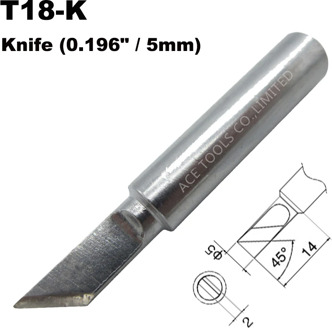 T18-K Soldering Tip Knife 5mm 0.196" Fit HAKKO FX-888 FX-888D FX-8801 FX-600 Lead Free Welding Handle Iron Bit Nozzle Pencil