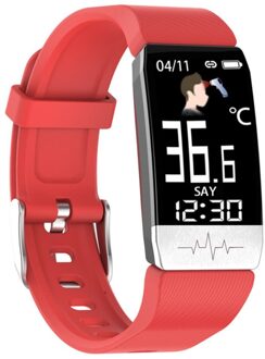 T1s Smart Armband Ecg + Ppg Body Temperatuur Fitness Tracker Bloeddruk Waterdicht Muziek Controle Smart Band Sport rood