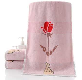 T249A Goede Water Absorberende Paar Rose Patroon Sneldrogende Dikke Roze Blauw Gezicht Handdoek