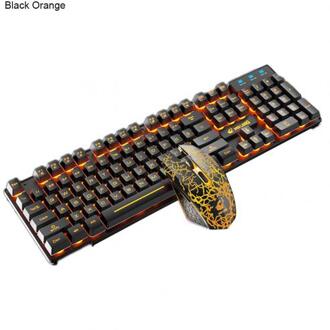 T3 Draadloze Oplaadbare Kleurrijke Licht Gaming Toetsenbord Muis Set Voor Laptops Draadloze Oplaadbare Draadloze Toetsenbord/Muis Sets zwart oranje