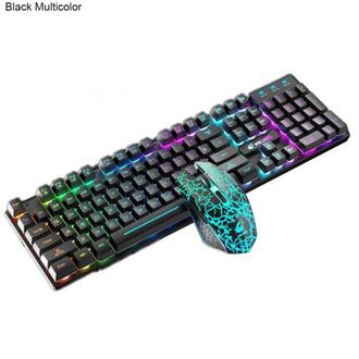 T3 Draadloze Oplaadbare Kleurrijke Licht Gaming Toetsenbord Muis Set Voor Laptops Draadloze Oplaadbare Draadloze Toetsenbord/Muis Sets zwart veelkleurig