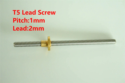 T5 lead Screw For 3D Printer 100mm~1000mm picth 1mm Lead 2mm + Brass Nut