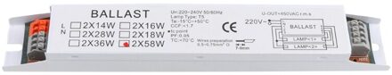 T8 220-240V Ac 2X30W Breed Voltage Elektronische Ballast Tl Lamp Voorschakelapparaten 2x58W