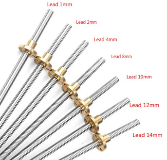 T8 Lead Screw Diameter 8mm Lead1 2 4 8mm Length100 200 300 400 500 600mm 3D Printer THREAD ROD CNC T8 SCREW CNC with Brass Nut
