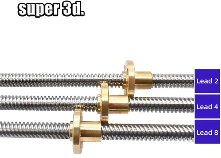 T8 Lead Screw lead 4mm/2mm/8mm Dia 8mm pitch 2mm Length 200 300 400 500 600 mm trapezoidal spindle screw with Brass copper nuts