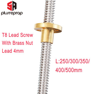 T8 Lead Screw OD 8mm Pitch 2mm Lead 4mm Length 300mm 400mm 500mm Threaded Rods with Brass Nut for Reprap 3D Printer Z Axis