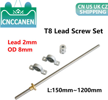 T8 Lead Screw Set 300 500 1000 1200 mm 2mm with Nut & KP08 Vertical bearing Bracket & 5*8 mm Flexible Coupling 3D printer parts