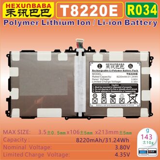 [T8220E] 3.8 V Li-Polymer lithium ion TABLET PC batterij fit voor SAMSUNG Galaxy NOTE SM-P600 P601 P605 P607T T52 [R034]