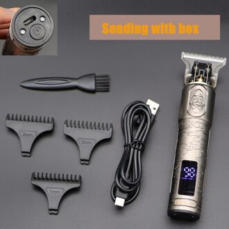 T9 0Mm Professionele Tondeuse Baard Trimmer Elektrische Oplaadbare Mannen Haar Scheerapparaat Baard Kapper Hair Cut Snijden Machine LCD zilver
