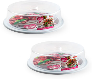 Taart bewaardoos - 2x stuks - rond - wit - D32 x H9,5 cm - vlaai bewaarbak