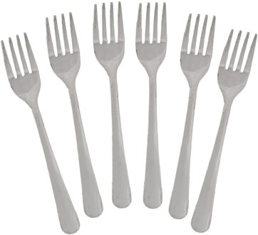Taart/gebak vorkjes - 6x stuks - zilver - RVS - 14 cm - verjaardag/feest vorkjes