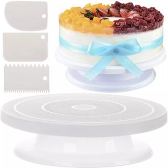 Taart presenteer plateau set - met spatels - draaibaar - 28 cm - cakeplateau met voet