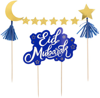 Taartdecoratie Set Eid Mubarak Blauw, Multikleur - Print
