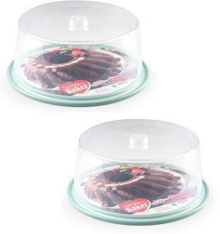 Taartdoos - 2x stuks - 32 x 15 cm - transparant - taartstolp - kunststof - mintgroene b