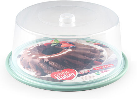 Taartdoos - 32 x 15 cm - transparant - taartstolp - kunststof - mintgroene bodem