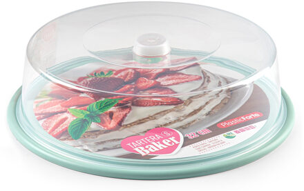 Taartdoos - 32 x 9,5 cm - transparant - taartstolp - kunststof - mintgroene bodem