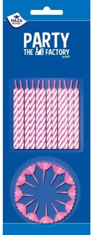 Taartkaarsjes - 24x stuks - roze/wit - met houders - ideaal voor taart en gebak