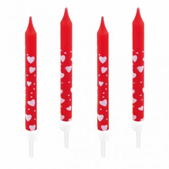 Taartkaarsjes met hartjes - rood - 30x stuks - Valentijnsdag/liefde/bruiloft