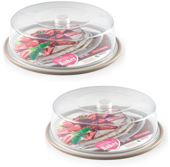 Taartstolp - 2x stuks - transparant - 32 x 9,5 cm - taart / gebak bewaardoos - taupe bo