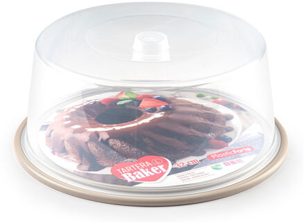 Taartstolp - transparant - 32 x 15 cm - taart / gebak bewaardoos - taupe bodem