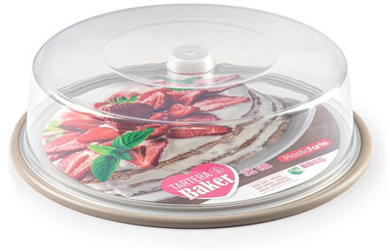 Taartstolp - transparant - 32 x 9,5 cm - taart / gebak bewaardoos - taupe bodem