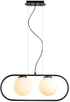 Tacatac hanglamp, twee glazen bolkappen zwart, wit