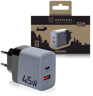 Tactical Microgrid GaN 45W Wandoplader - PD3.0 USB-C, QC3.0 USB-A - Grijs