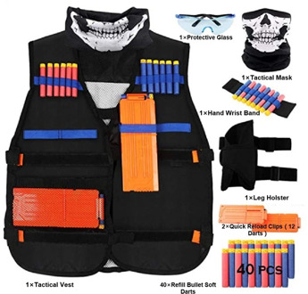 Tactical Vest Kit Kids Tactical Vest Leg Holster Refill Soft Bullets Foam Guns Supply for Nerf N-Strike Elite/Mega/Rival/Series