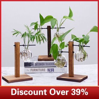 Tafel Bureau Lamp Glas Hydrocultuur Vaas Bloem Plant Pot Ваза Opknoping Potten Met Houten Lade Home Decor Ваза Для Цветов