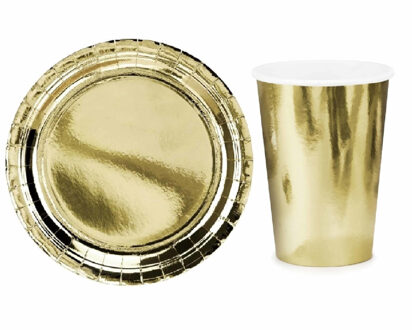 Tafel dekken feestartikelen goud kleur 16x bordjes/16x drink bekers